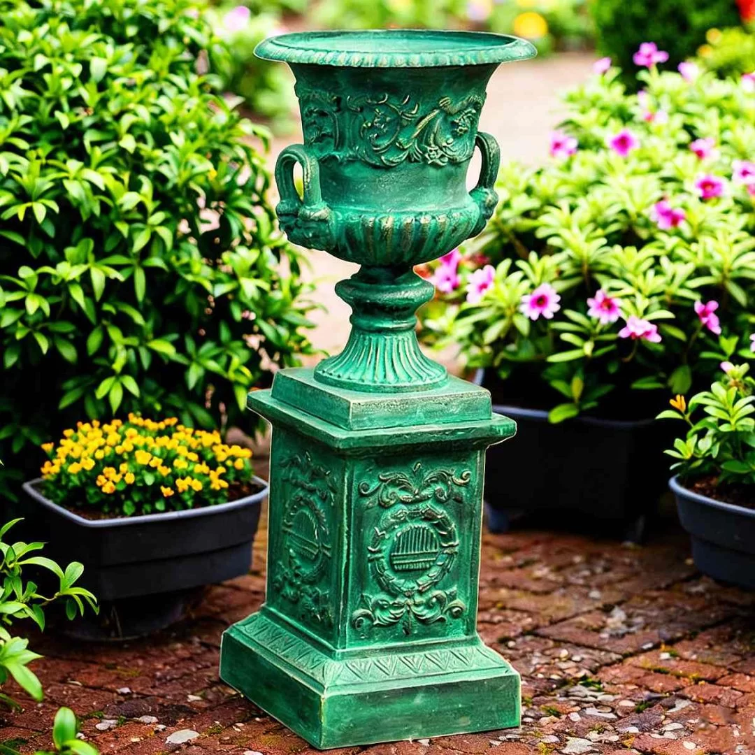 European Style Garden Pots HS-P001, Vintage Urn Planter, Cast Iron Garden Decor, Classical Pedestal Flower Pot