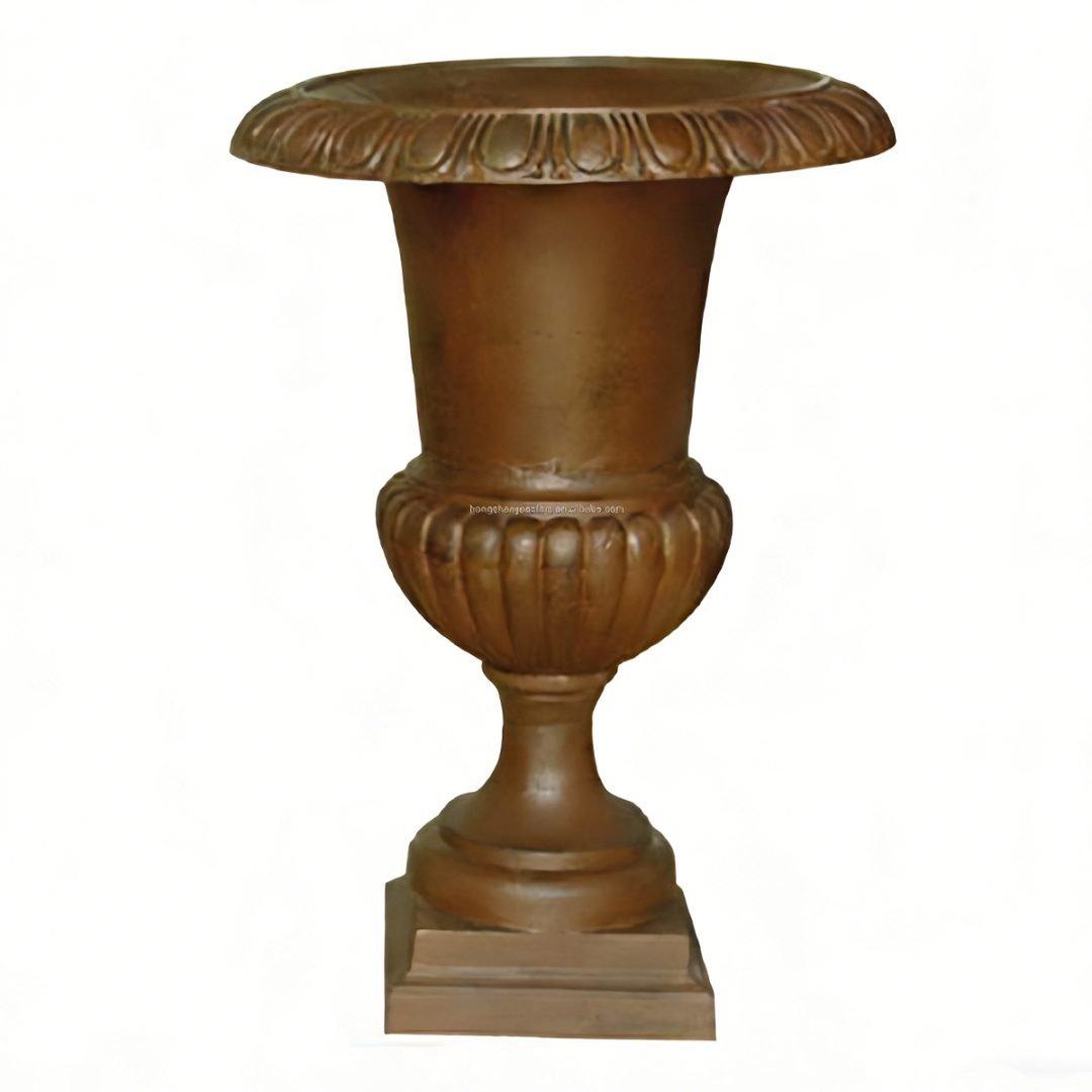 Classic Fluted Urn Planter HS-P002, Classic Fluted Cast Iron Urn Planter, Cast Iron Pedestal Planter, Outdoor Cast Iron Urn