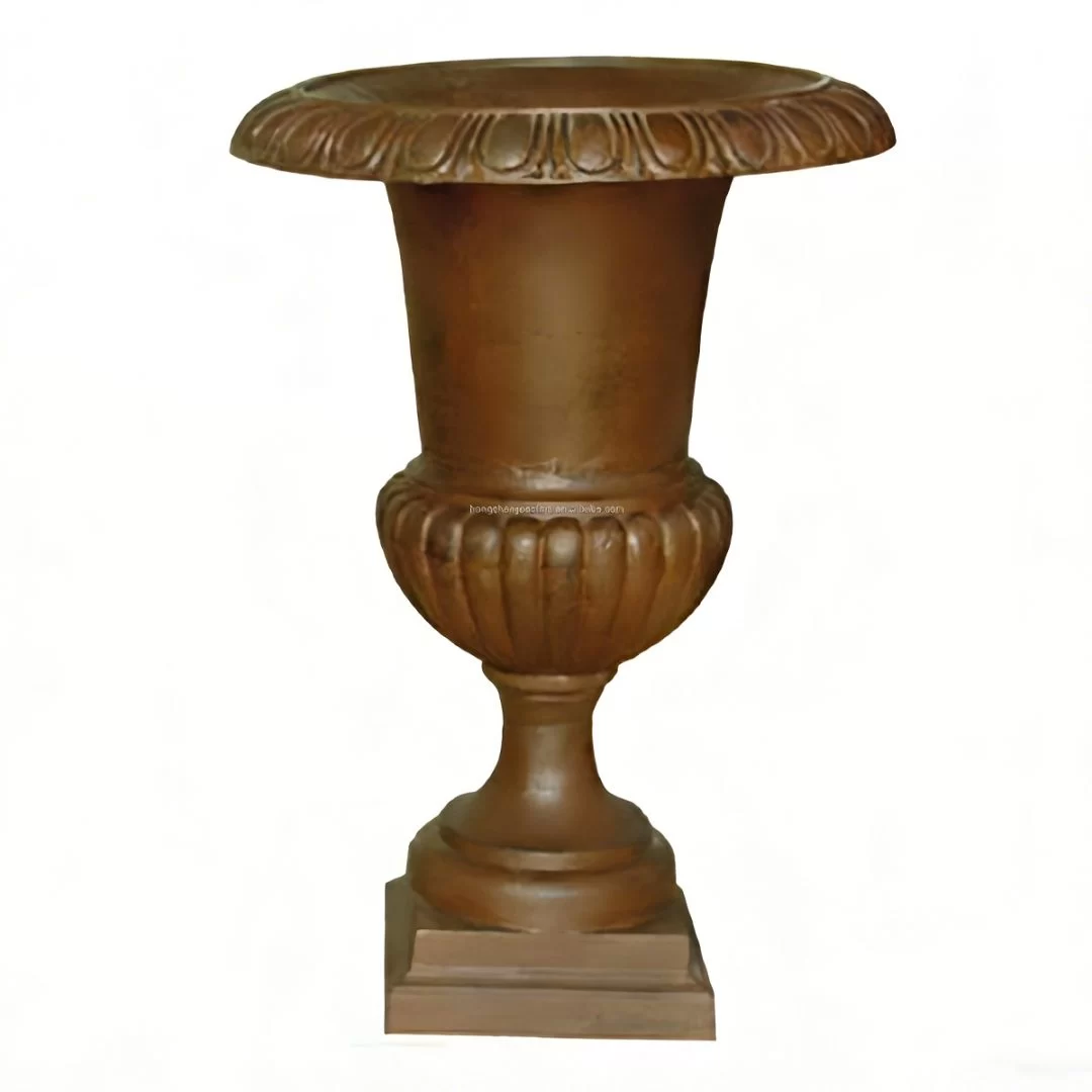 Classic Fluted Urn Planter HS-P002, Classic Fluted Cast Iron Urn Planter, Cast Iron Pedestal Planter, Outdoor Cast Iron Urn