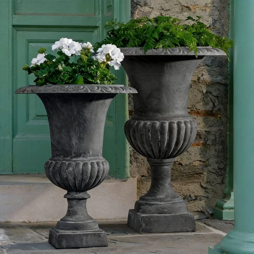 Classic Fluted Urn Planter HS-P002, Classic Fluted Cast Iron Urn Planter, Cast Iron Pedestal Planter, Outdoor Cast Iron Urn