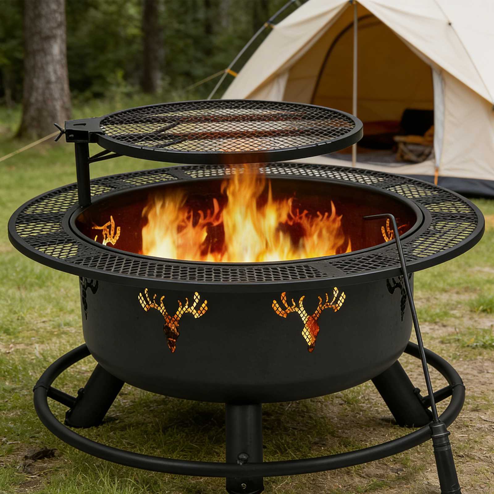Deer Cutout Outdoor Fire Pit HS-F013 with Grill: Warmth, Style & BBQ in One