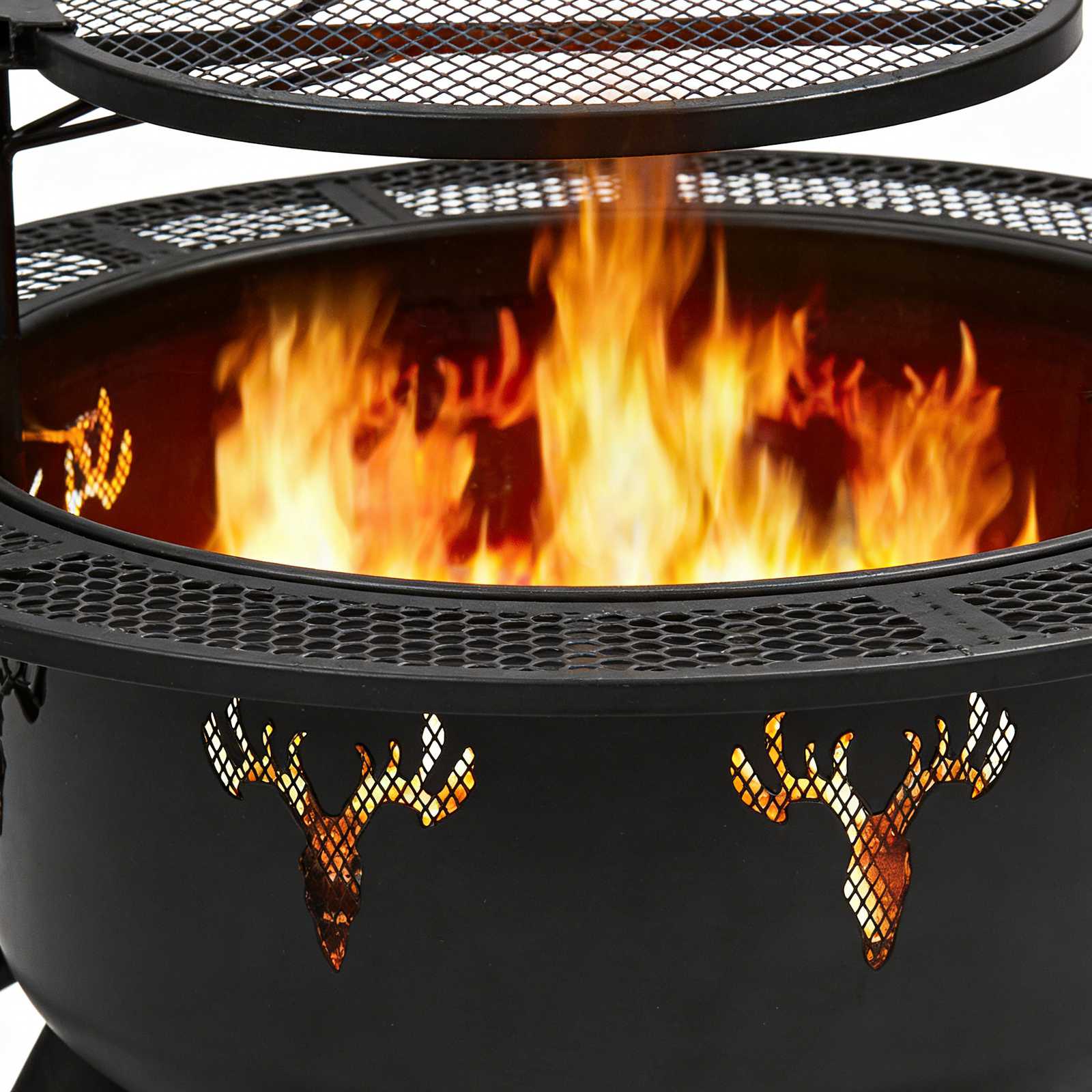 Deer Cutout Outdoor Fire Pit HS-F013 with Grill: Warmth, Style & BBQ in One, deer fire pit, outdoor fire pit with grill, wood burning fire bowl