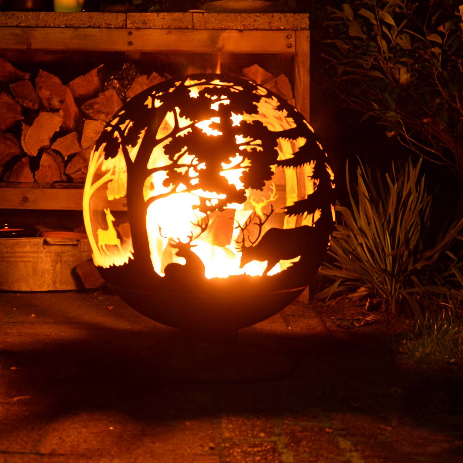 Rustic Fire Pit HS-F011 for Garden Coziness, rustic fire pit, outdoor heating decor, spherical garden heater