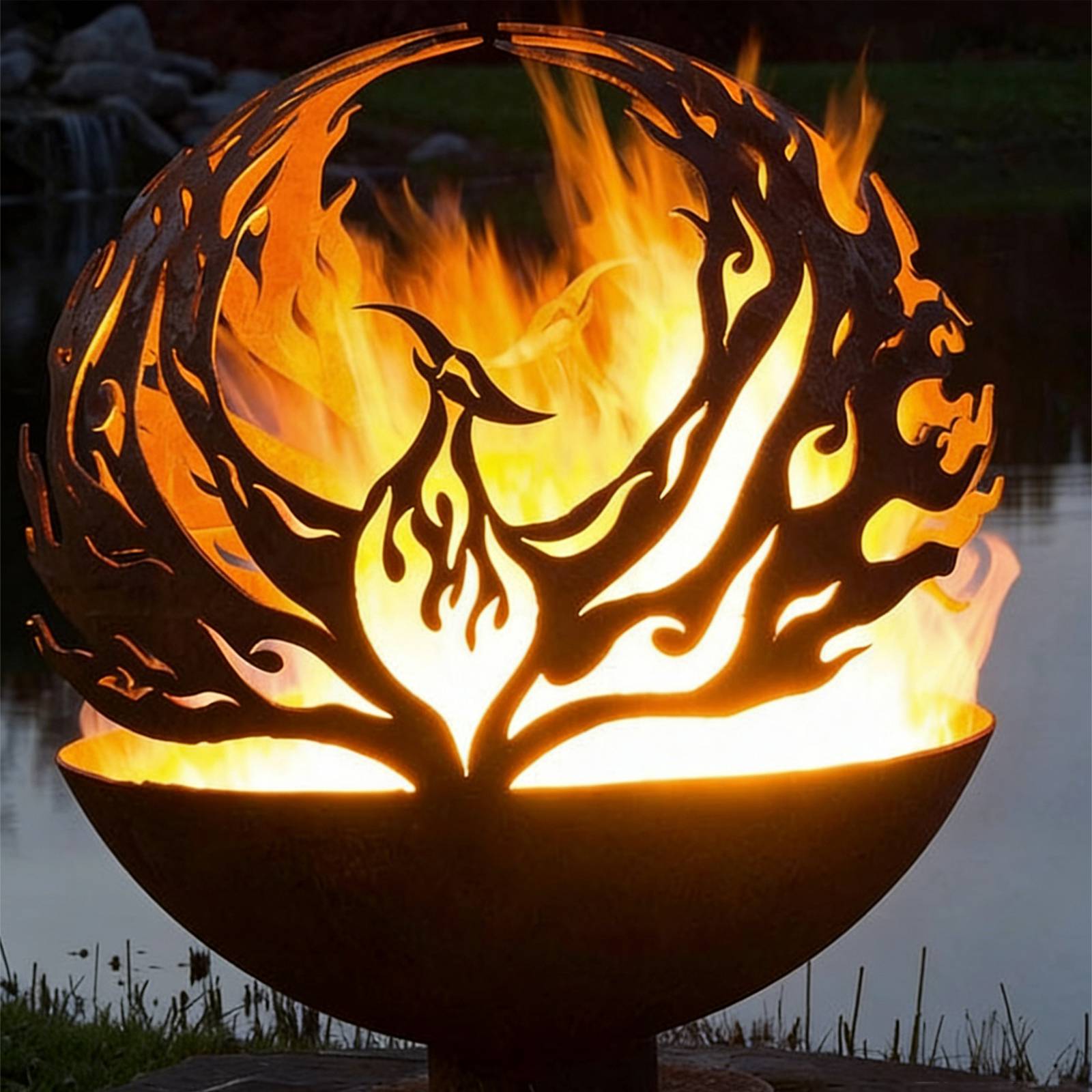 Rustic Fire Pit HS-F011 for Garden Coziness, rustic fire pit, outdoor heating decor, spherical garden heater