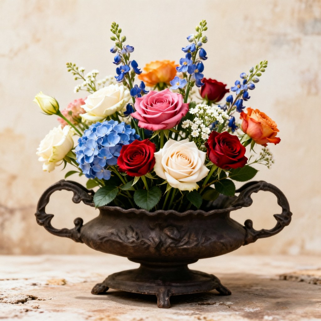 Antique Oval Cast Iron Urn Planter HS-P019, cast iron urn planter, antique oval planter, Victorian garden pot