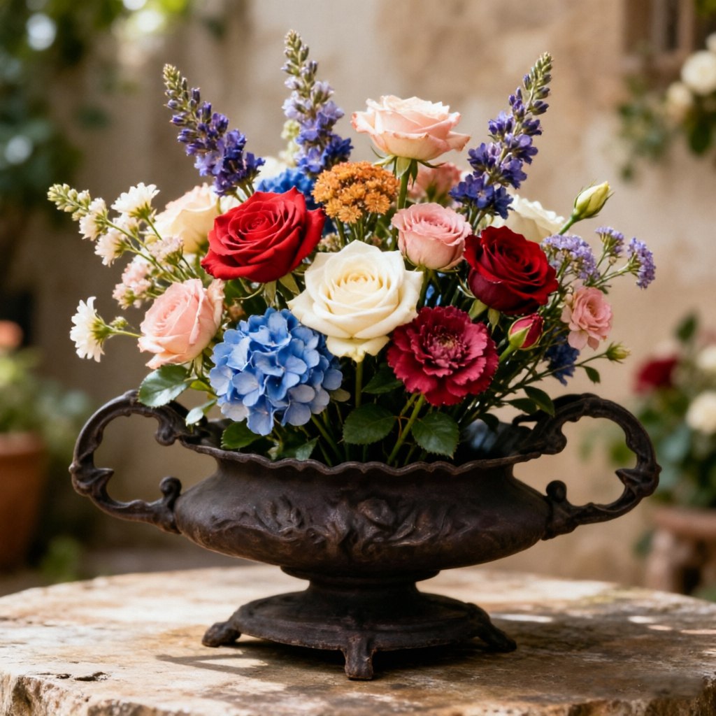 Antique Oval Cast Iron Urn Planter HS-P019, cast iron urn planter, antique oval planter, Victorian garden pot