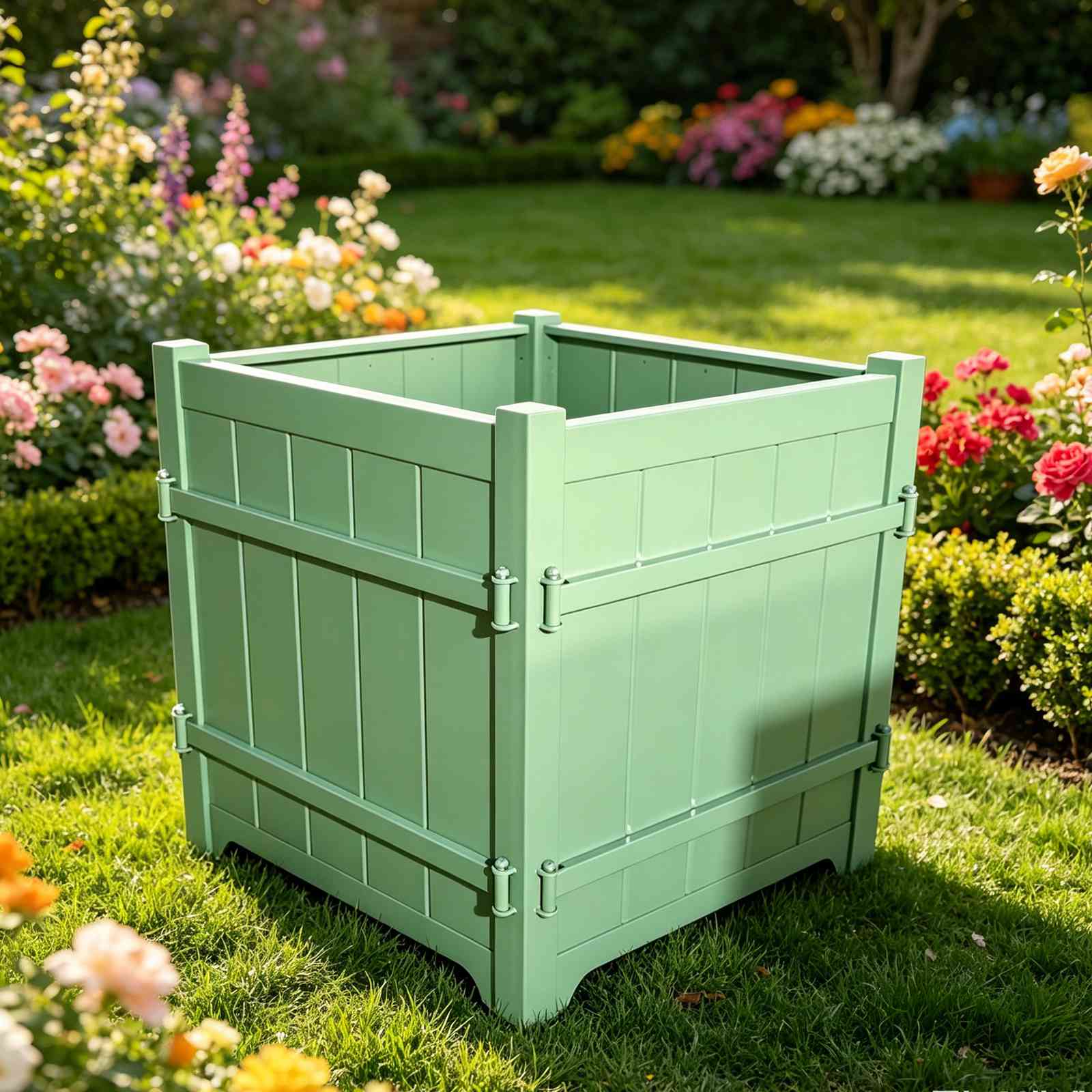 HS-P013 Mint Sage Square Planter | Versailles Style, Versailles planter, all-metal garden box, mint sage finish