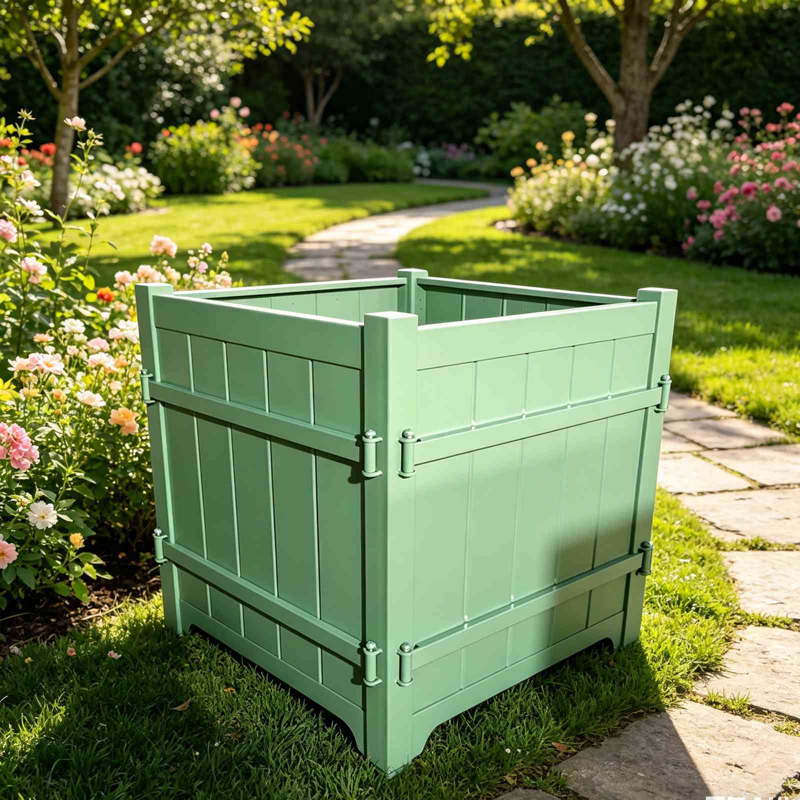 HS-P013 Mint Sage Square Planter | Versailles Style, Versailles planter, all-metal garden box, mint sage finish
