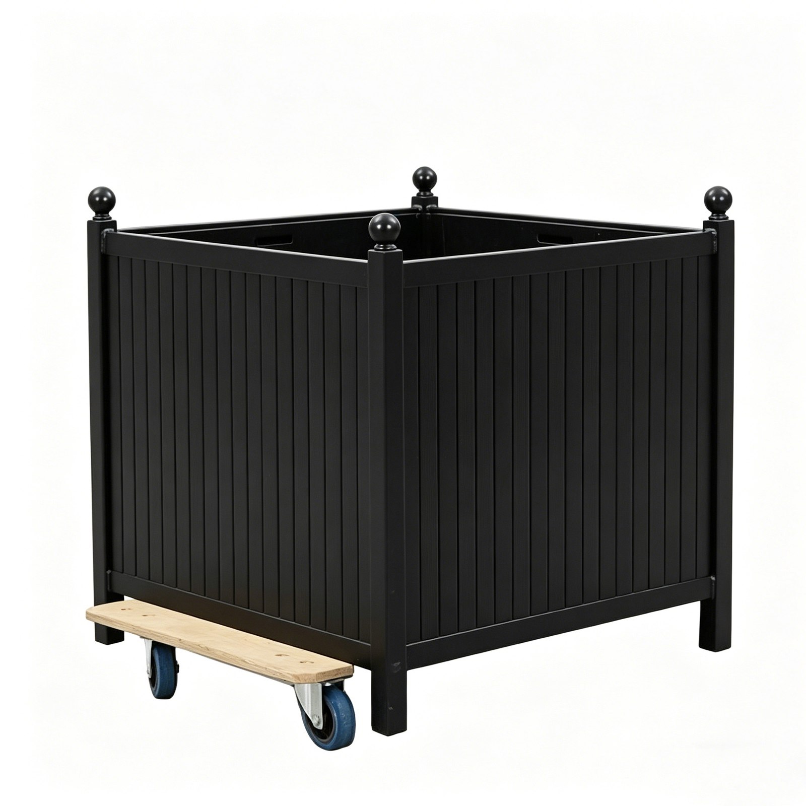 HS-P014 Rolling Versailles Planter – Matte Black Mobility, mobile Versailles planter, matte black rolling garden pot, heavy duty planter with casters
