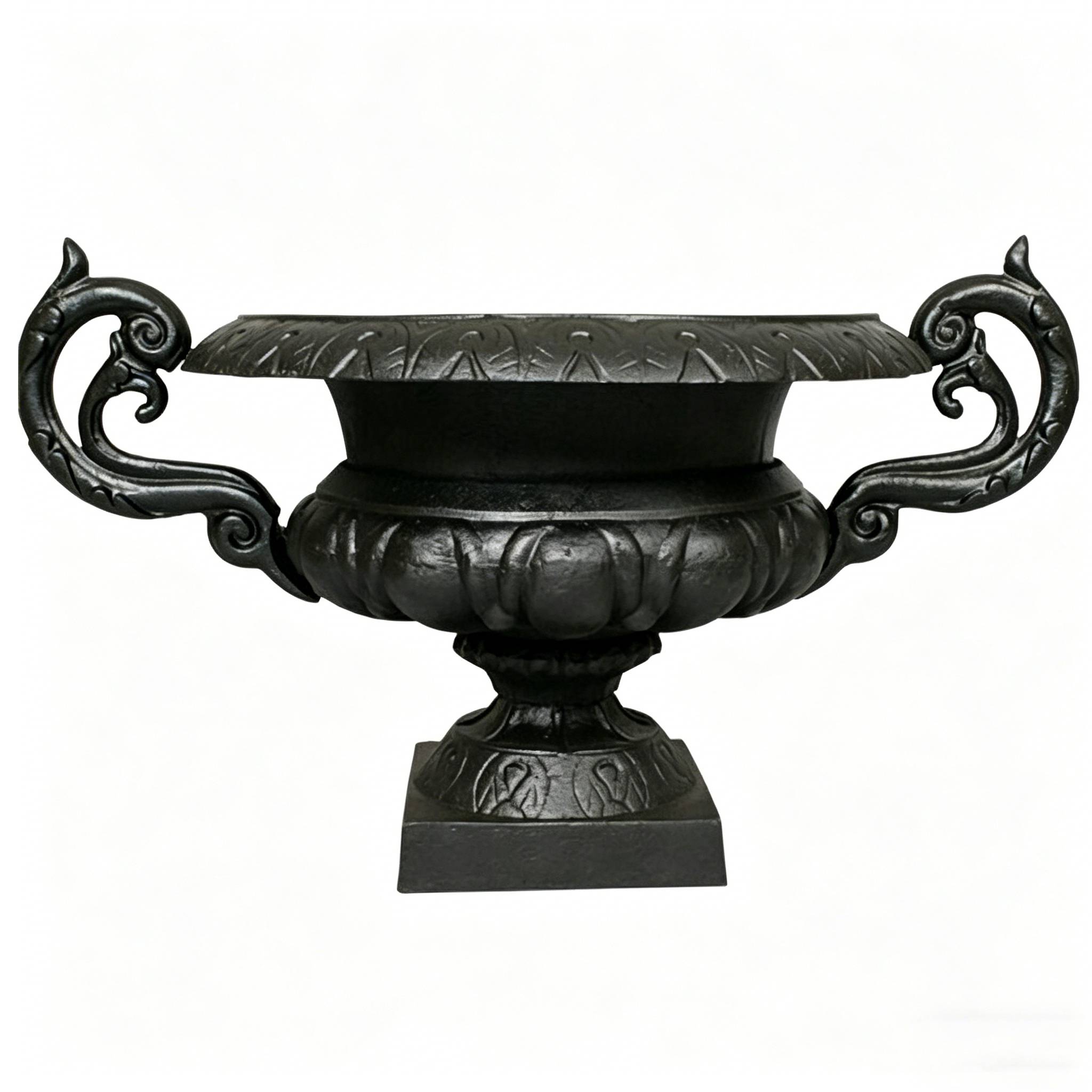 HS-P015 Cast Iron Urn Planter with Scroll Handles, cast iron urn planter, vintage garden urn with handles, heavy duty outdoor planter