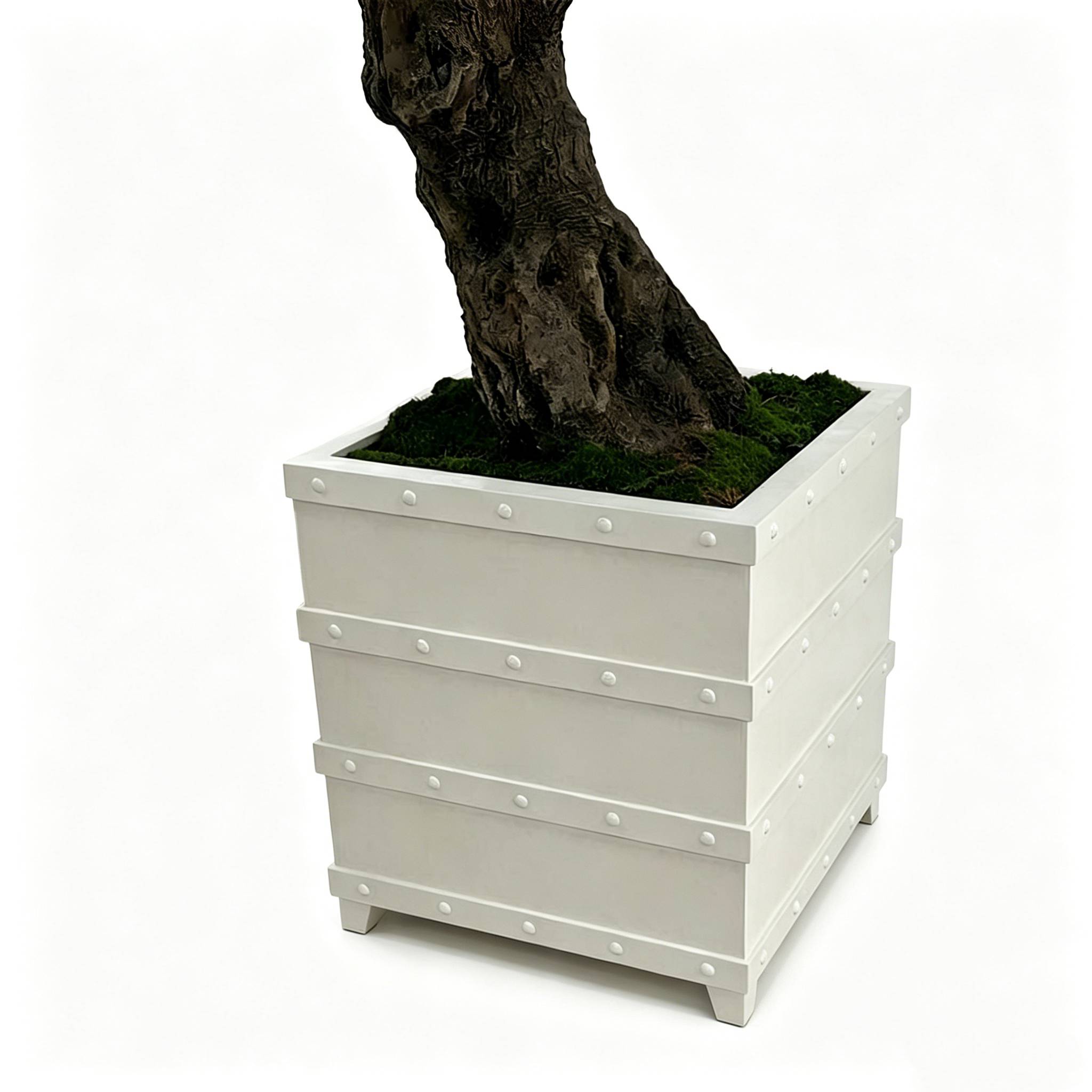 White Riveted Cast Iron Planter HS-P017, square cast iron planter, white riveted planter, cast iron planter
